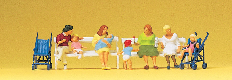 Preiser 10522 HO Scale Seated Women with Carriages & Benches