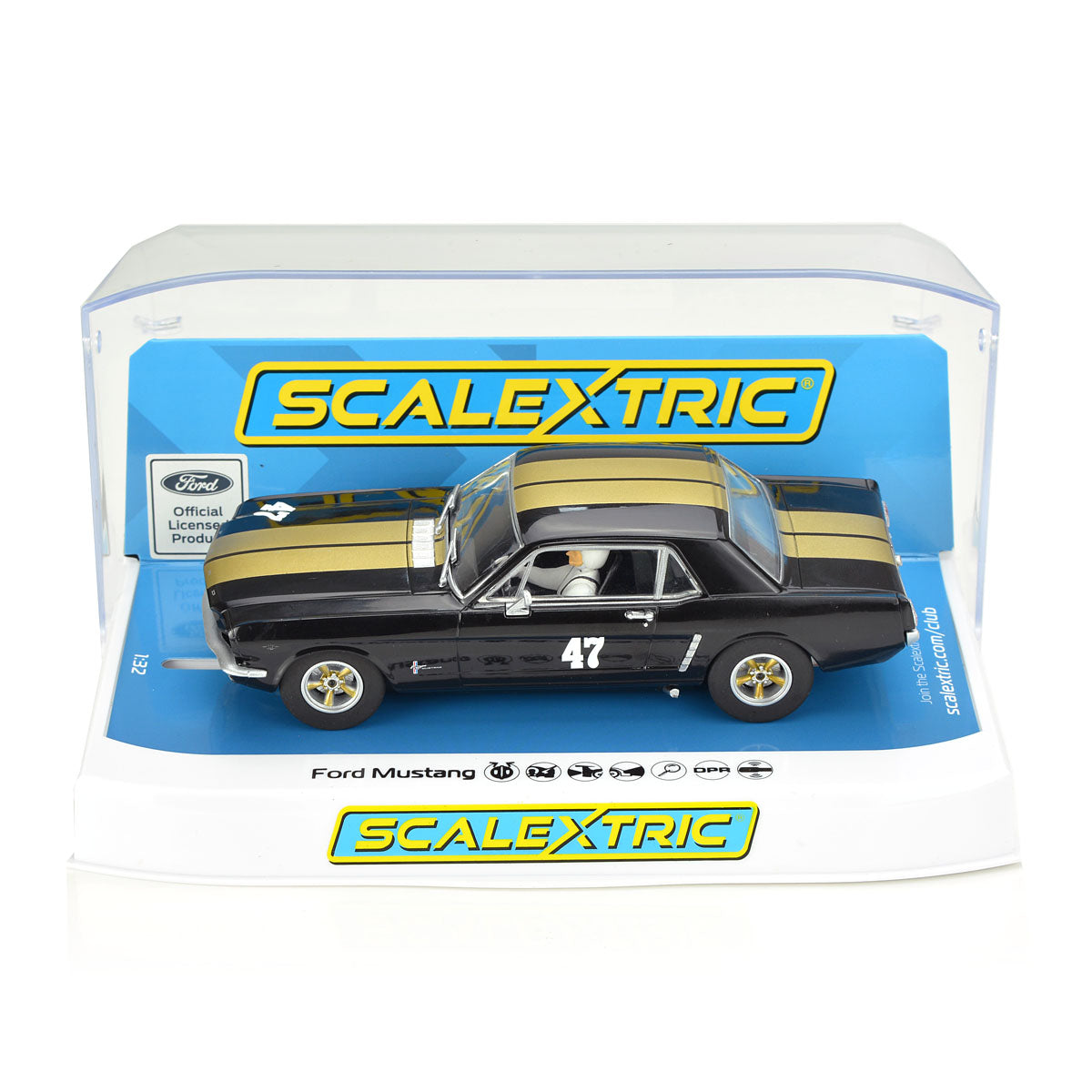 Scalextric C4405 Ford Mustang #47 Black and Gold 1/32 slot Car DPR