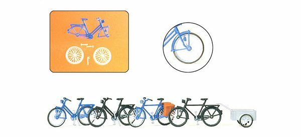 Preiser 17161 HO Scale Accessories Bicycles w/Trailer Kit pkg(4)