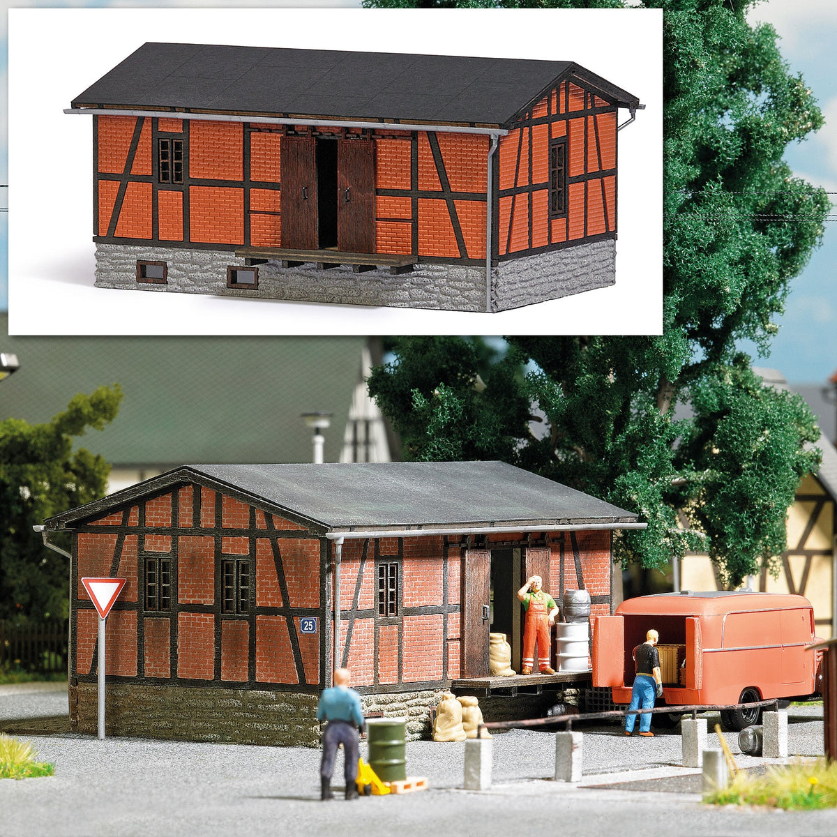Busch 1555 HO Scale Half-Timber Freight House, Laser-Cut Kit