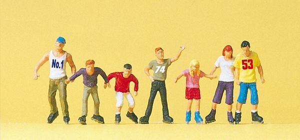 Preiser 10496 HO Scale Sports & Recreation Inline Skaters pkg(7)
