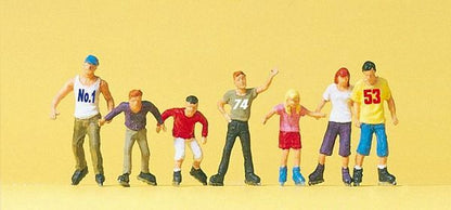 Preiser 10496 HO Scale Sports & Recreation Inline Skaters pkg(7)