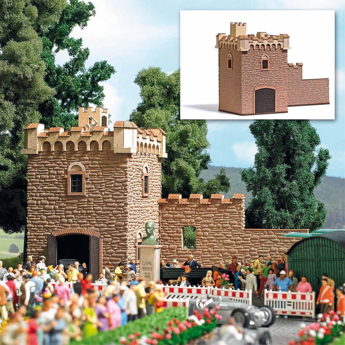 Busch 1674 HO Scale Carl Benz Garage with Wall Laser-Cut Kit