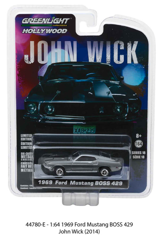Greenlight 44780-E 1/64 1969 Ford Mustang Boss 429, John Wick