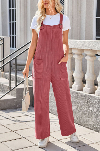 Lovelet Square Neck Wide Strap Overalls with Pockets