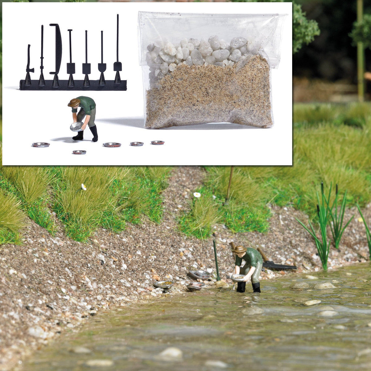 Busch 7892 HO Scale Gold Panning Figure Scene with Pan