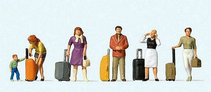 Preiser 10641 HO Scale Standing Travelers w/Rolling Suitcases pkg(6)
