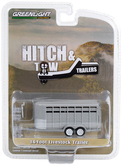 Greenlight 30424 1/64 14' Livestock Trailer, Gray, Hitch & Tow