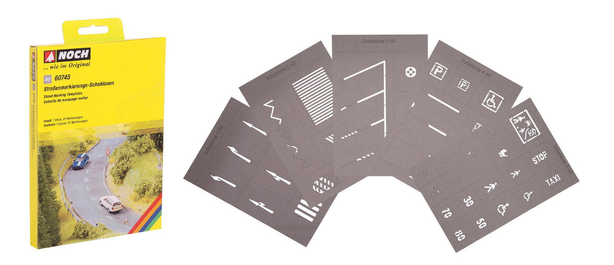 Noch 60745 HO Scale Street Marking Stencils, 5 Stencils/43 Symbols