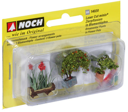 Noch 14020 HO Ornamental Plants in Tubs, Set #4, 3 Pcs