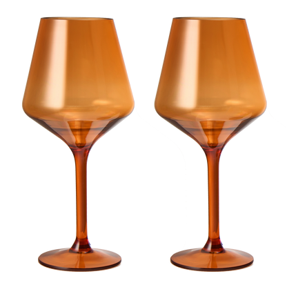 Floating Wine Glasses for Pool - Set of 2-15 OZ Shatterproof Poolside Wine Glasses, Tritan Plastic Reusable, Beach Outdoor Cocktail, Wine, Champagne, Water Glassware Spring Summer (Burnt Orange) by The Wine Savant