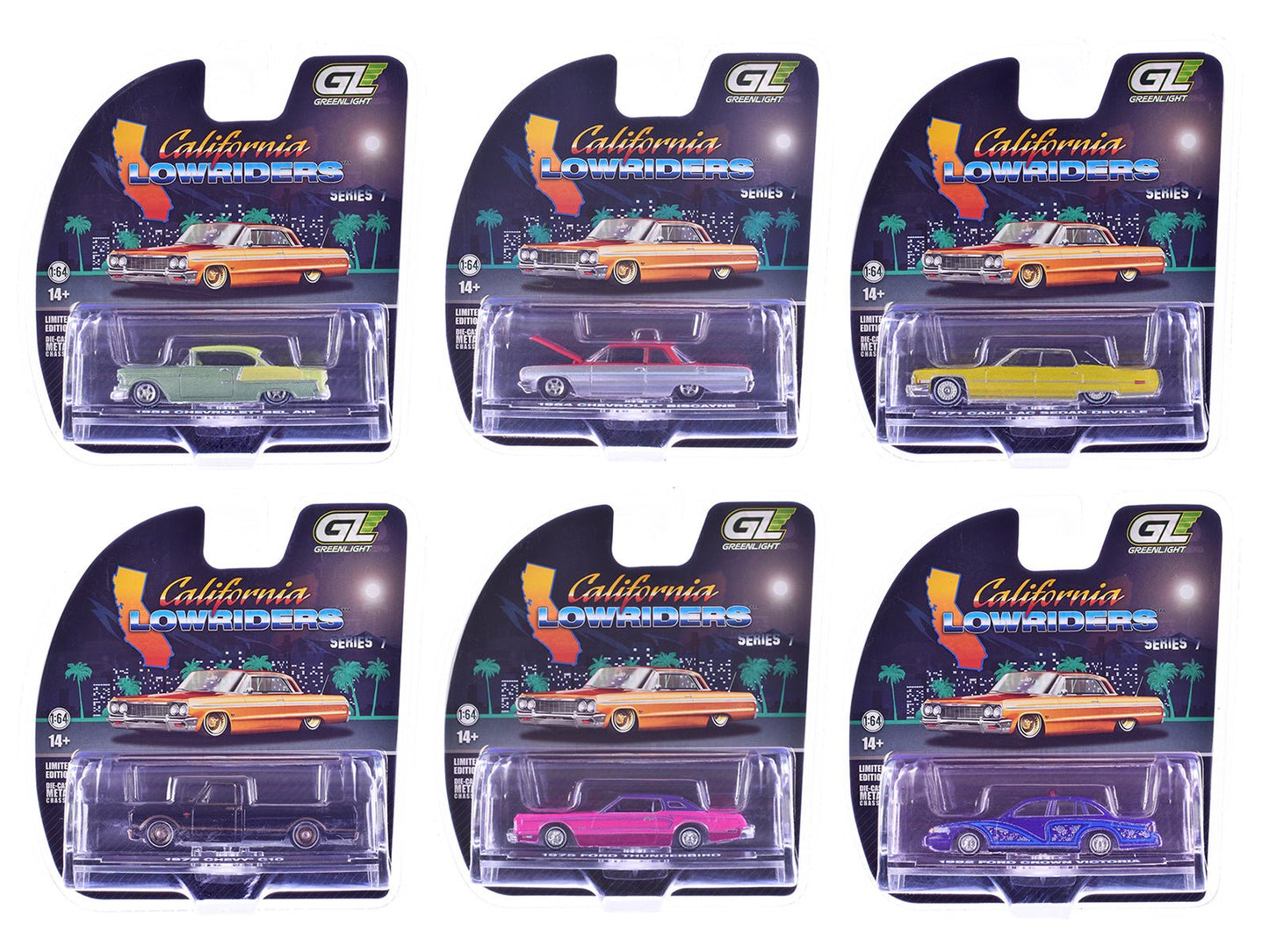 "California Lowriders" Series 7 Set of 6 pieces 1/64 Diecast Model Cars by Greenlight  free shipping USA