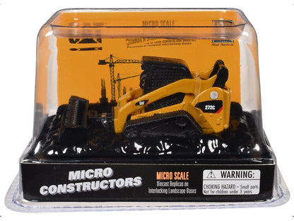 CAT Caterpillar 272C Compact Track Loader with Broom Yellow "Micro-Constructor" Series Diecast Model by Diecast Masters  free shipping USA