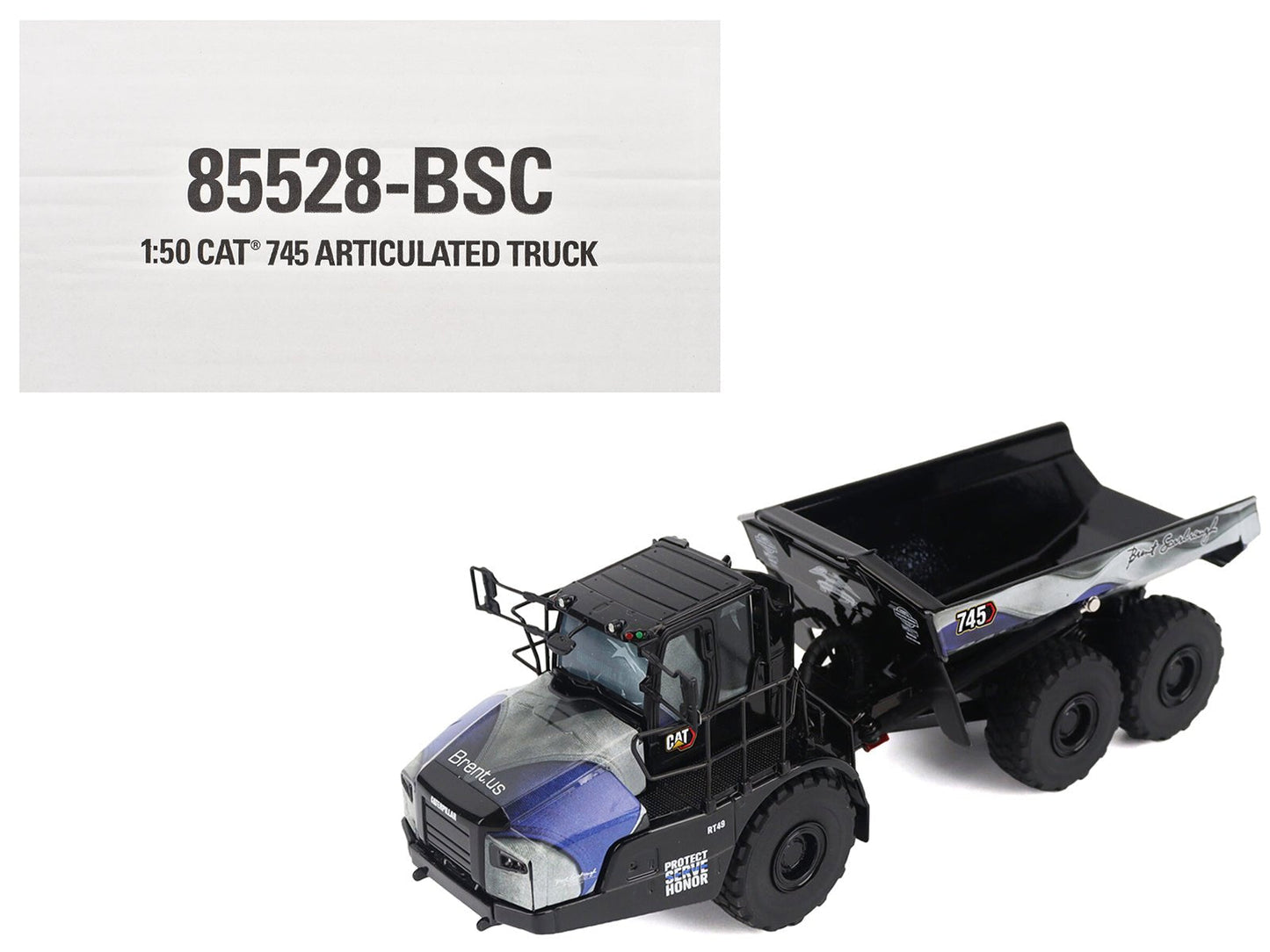 CAT Caterpillar 745 Articulated Dump Truck "Brent Scarbrough & Co. - Back the Blue" Black with Graphics "High Line" Series 1/50 Diecast Model by Diecast Masters  free shipping USA