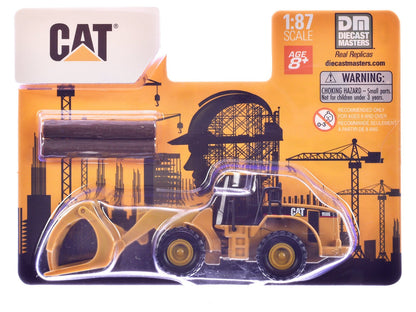 CAT Caterpillar 950G Wheel Loader Yellow with Log Fork and Wood Log Accessories 1/87 (HO) Diecast Model by Diecast Masters  free shipping USA
