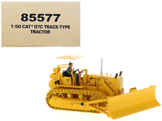 CAT Caterpillar D7C Track-Type Tractor Dozer Yellow with Operator "Vintage Series" 1/50 Diecast Model by Diecast Masters  free shipping USA