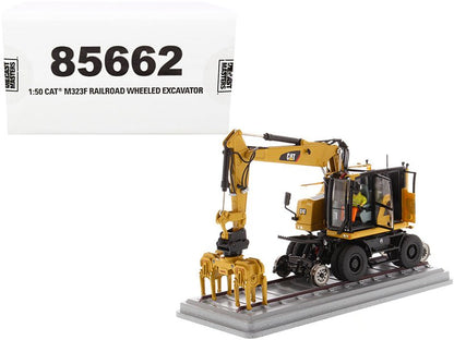 CAT Caterpillar M323F Railroad Wheeled Excavator with Operator and 3 Work Tools (CAT Yellow Version) "High Line Series" 1/50 Diecast Model by Diecast Masters  free shipping USA