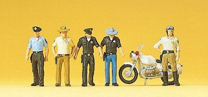 Preiser 10370 HO Scale USA Police & Motorcycle 5 Officers, 1