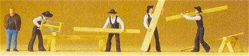 Preiser 10376 HO Scale People Working Carpenters & Accessories pkg(5)