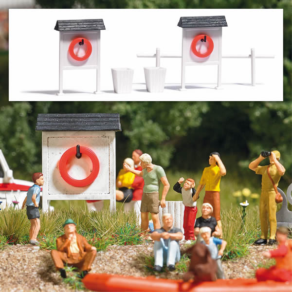 Busch 7771 HO Scale Life Preserver Rings and Stands -- 2 Each: Rings, Stands, Garbage Baskets, 1 Handrail