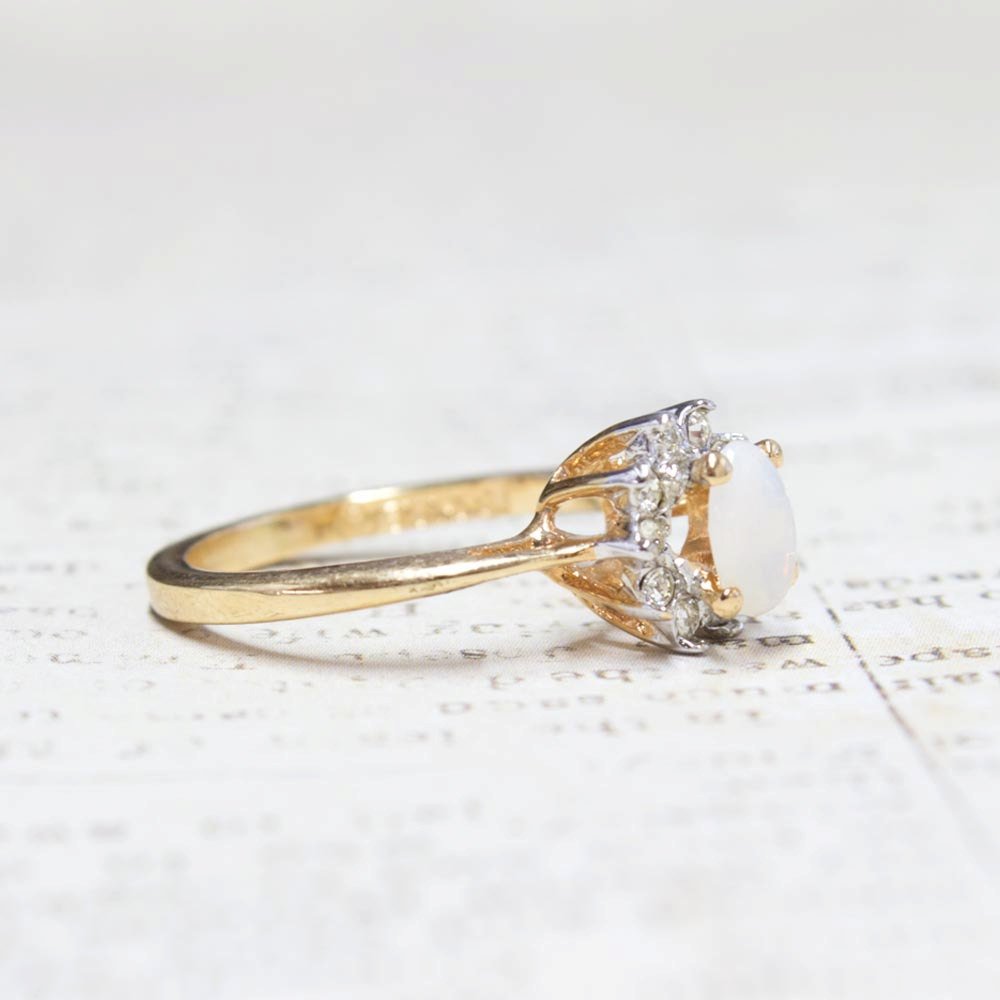 Vintage Genuine Opal or Austrian Crystal Ring 18k Yellow Gold Electroplated by PVD Vintage Jewelry