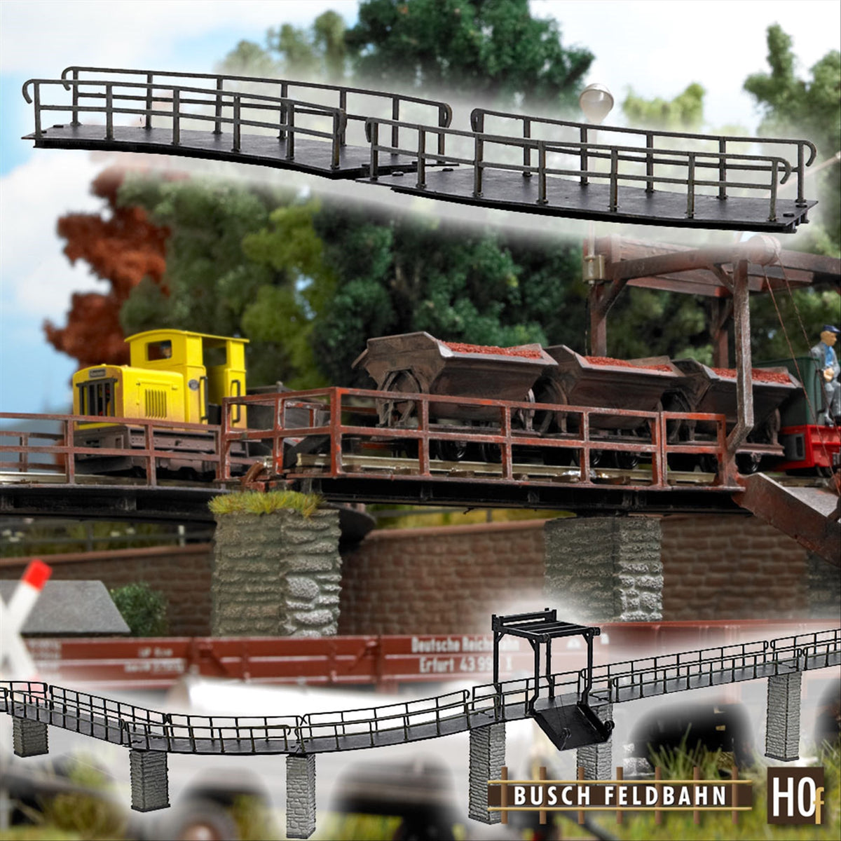 Busch 12386 HOn2 Feldbahn Curved Bridge Kit, pkg(2)