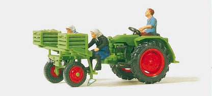 Preiser 17935 HO Scale Farm Equipment Tractor w/Potato Planter & 3