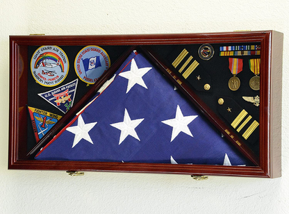 Large Flag & Medals Military Pins Patches Insignia Holds up to 5x9 Flag Display Case Frame