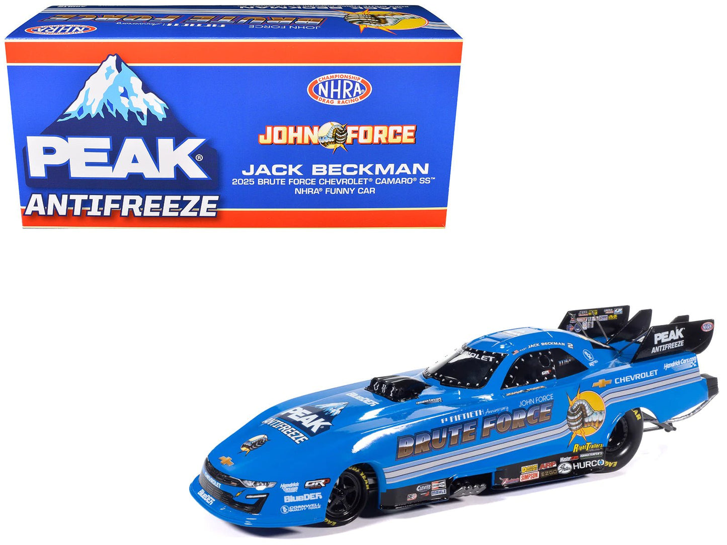 Chevrolet Camaro SS NHRA Funny Car Jack Beckman "Brute Force Tribute" (2025) "John Force Racing" Limited Edition 1/24 Diecast Model by Auto World  free shipping USA