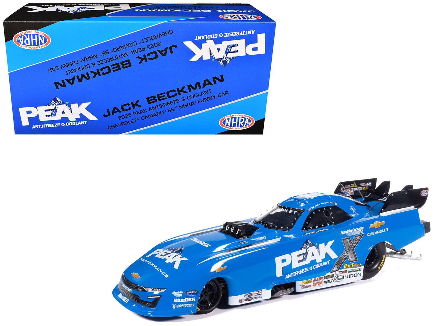 Chevrolet Camaro SS NHRA Funny Car Jack Beckman "Peak" (2025) "John Force Racing" Limited Edition 1/24 Diecast Model by Auto World  free shipping USA