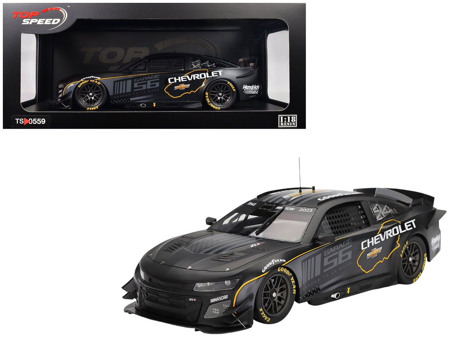 Chevrolet Camaro ZL1 #24 "Hendrick Motorsports Test Car" Matt Black with Graphics 1/18 Model Car by Top Speed  free shipping USA