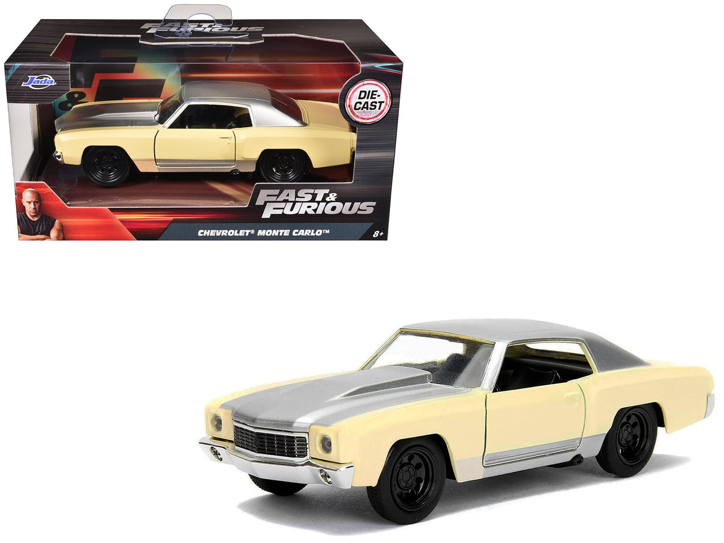 Chevrolet Monte Carlo Cream with Silver Hood and Top "The Fast and the Furious: Tokyo Drift" (2006) Movie "Fast & Furious" Series 1/32 Diecast Model Car by Jada  free shipping USA
