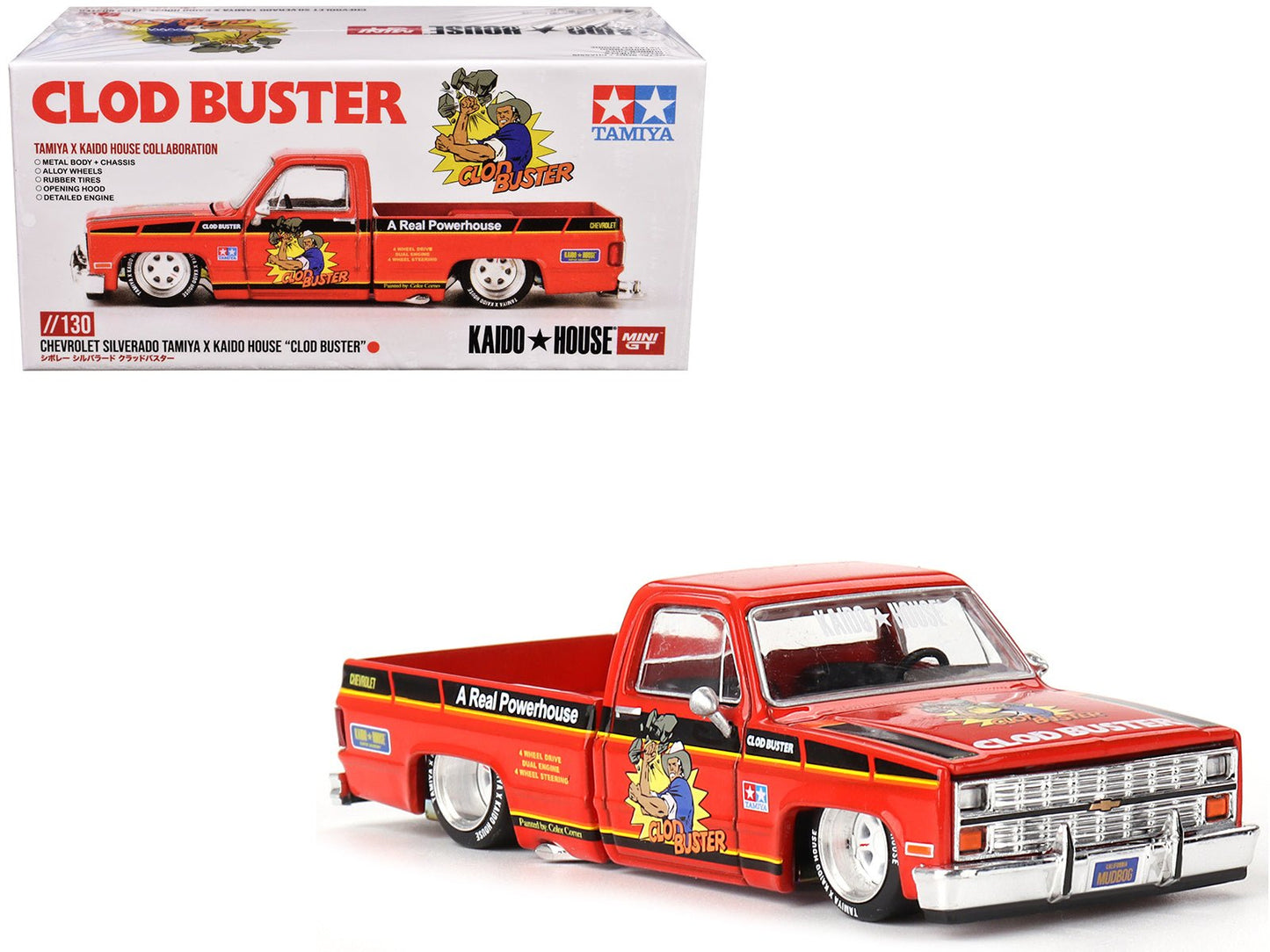 Chevrolet Silverado Pickup Truck "Clod Buster" Orange with Black Stripes (Designed by Jun Imai) "Tamiya x Kaido House" Special 1/64 Diecast Model Car by Mini GT  free shipping USA
