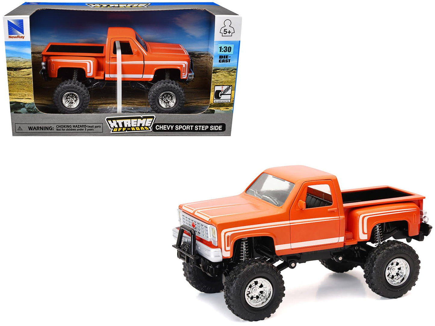 Chevrolet Sport Step Side Pickup Truck Orange with White Graphics "Xtreme Off-Road" Series 1/30 Diecast Model by New Ray  free shipping USA