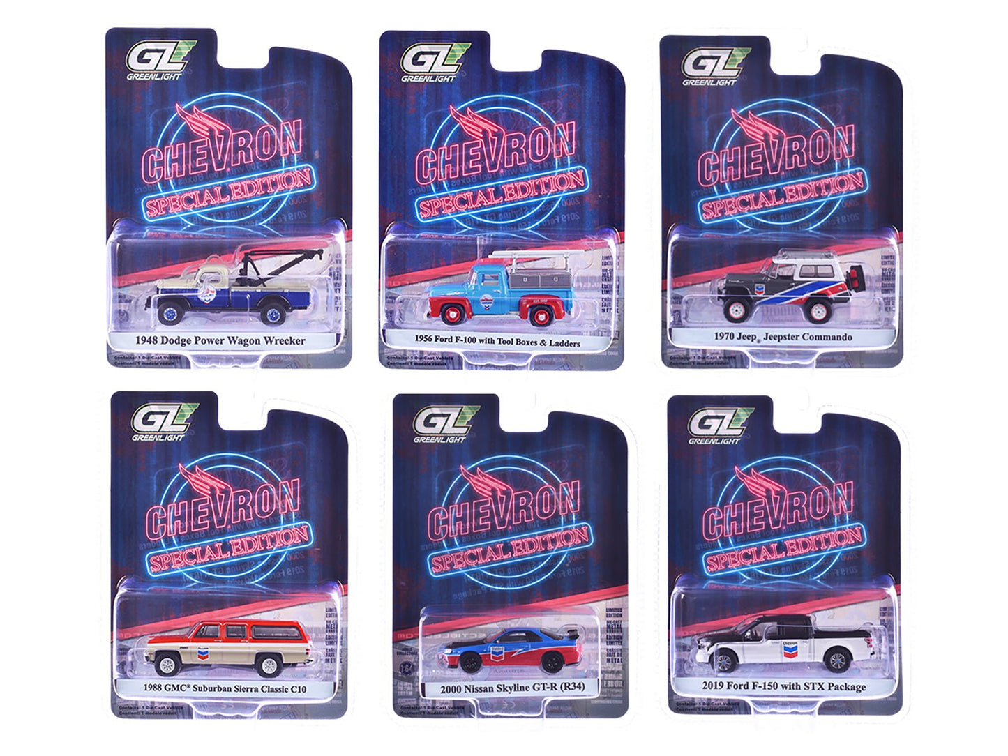 "Chevron Special Edition" Series 1 Set of 6 pieces 1/64 Diecast Model Cars by Greenlight  free shipping USA