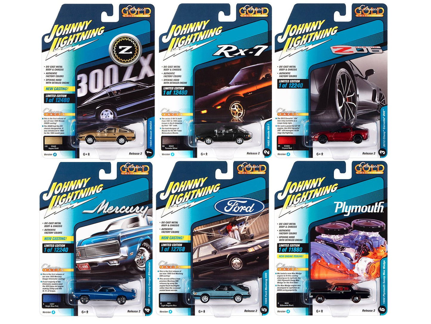 "Classic Gold Collection" 2022 Set A of 6 Cars Release 2 1/64 Diecast Model Cars by Johnny Lightning  free shipping USA