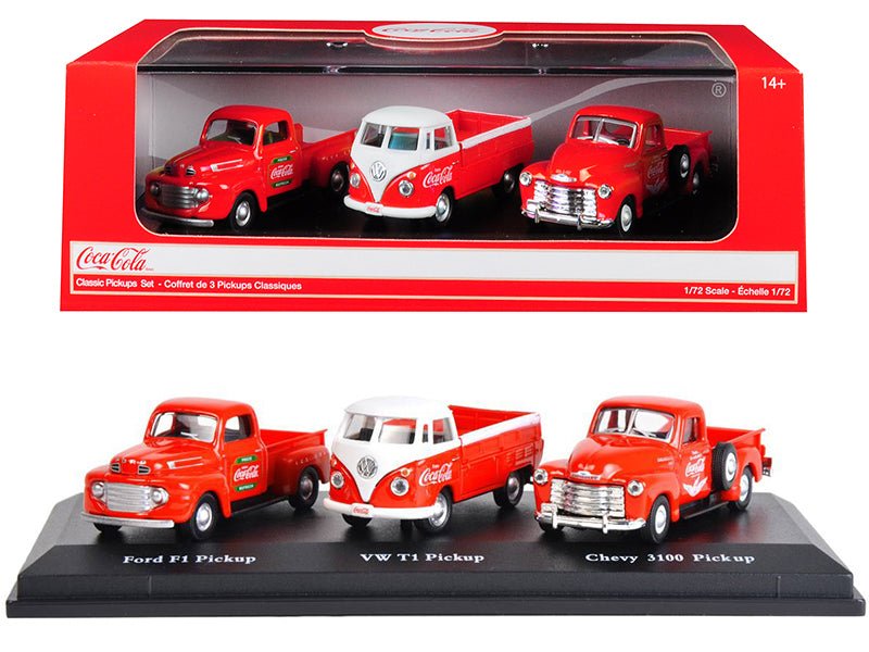 "Classic Pickups" Gift Set of 3 Pickup Trucks "Coca Cola" 1/72 Diecast Model Cars by Motorcity Classics  free shipping USA