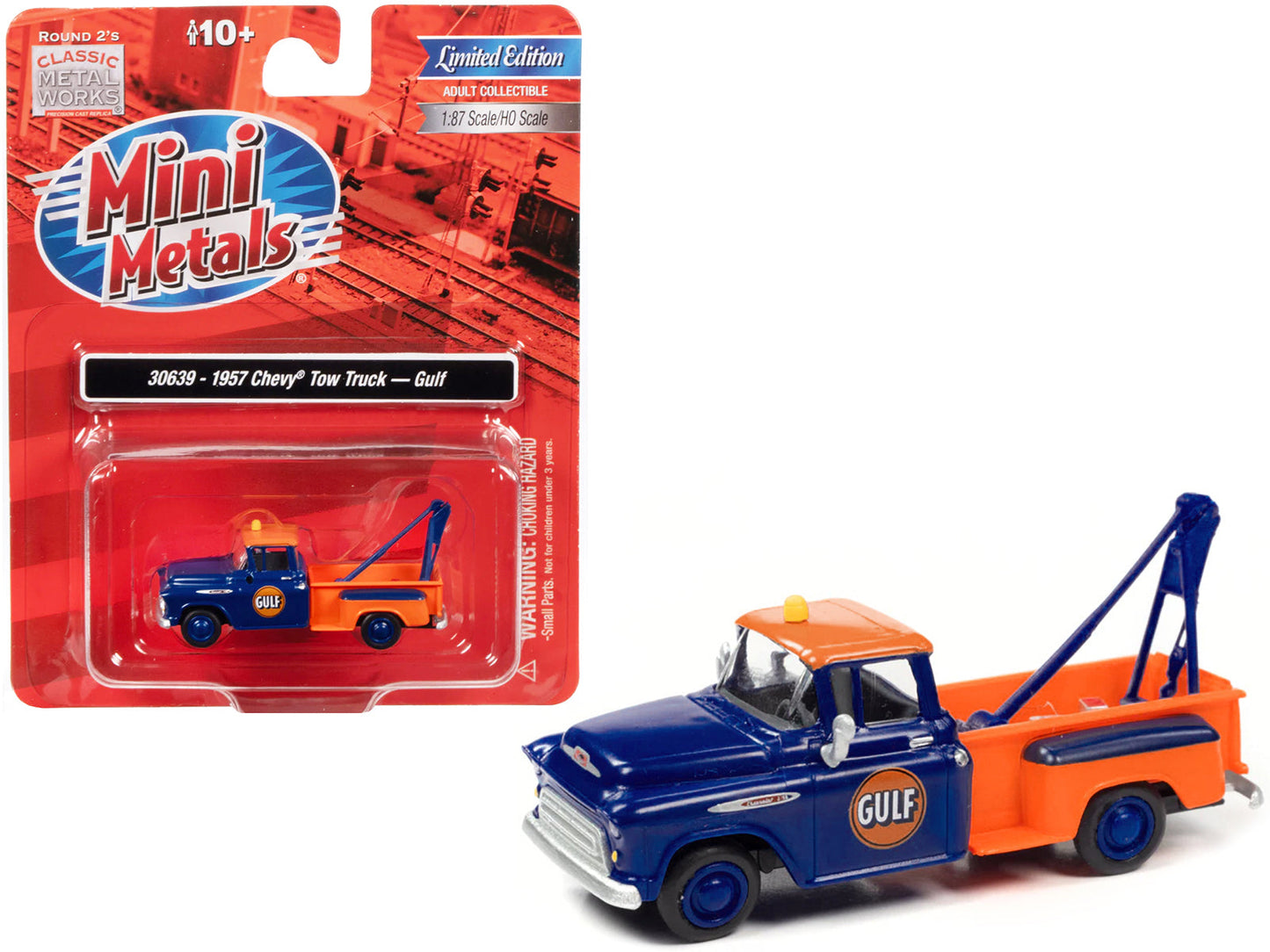 1957 Chevrolet Stepside Tow Truck "Gulf" Blue and Orange 1/87 (HO) Scale Model Car by Classic Metal Works  free shipping USA