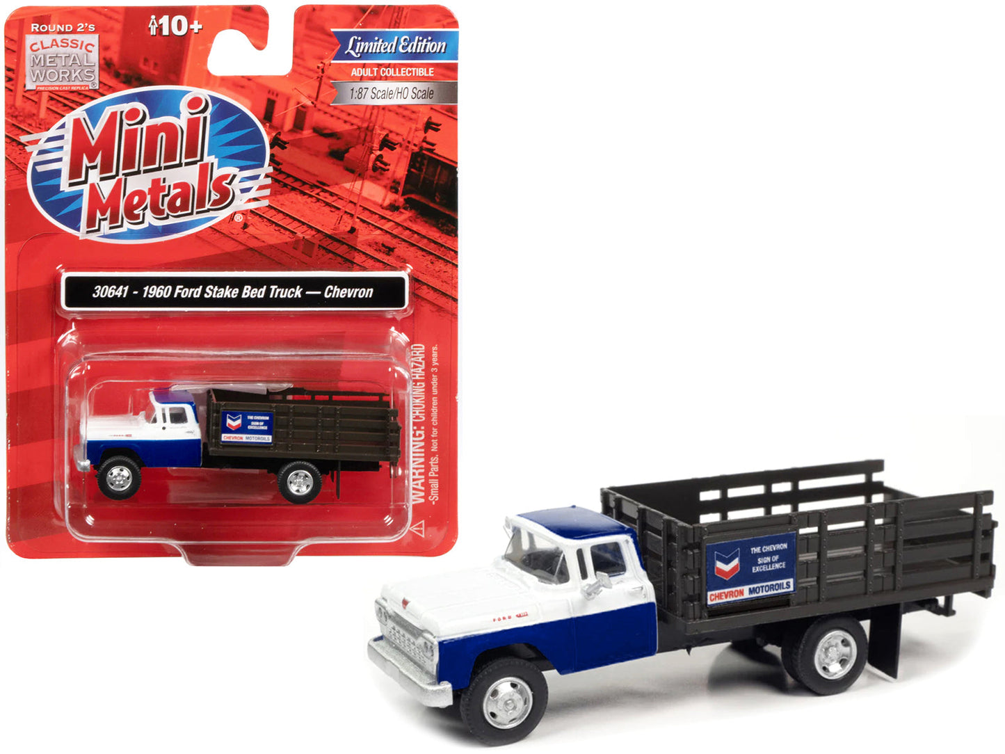 1960 Ford Stake Bed Truck "Chevron" Blue and White 1/87 (HO) Scale Model Car by Classic Metal Works  free shipping USA