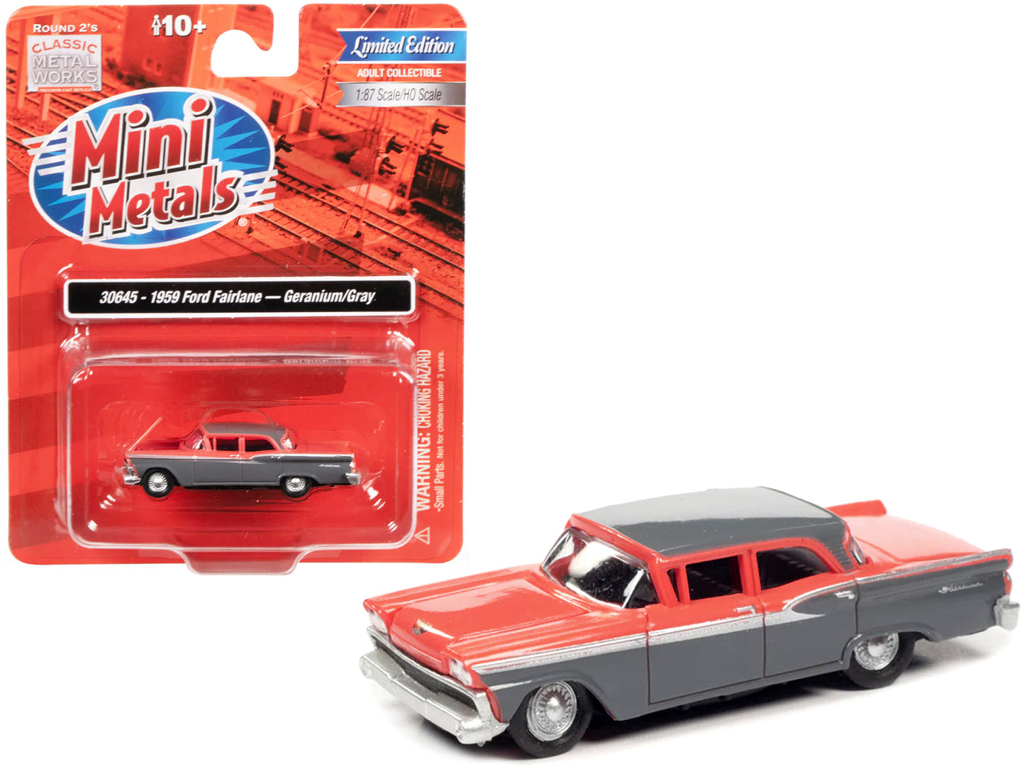 1959 Ford Fairlane Geranium Pink and Gunsmoke Gray 1/87 (HO) Scale Model Car by Classic Metal Works  free shipping USA