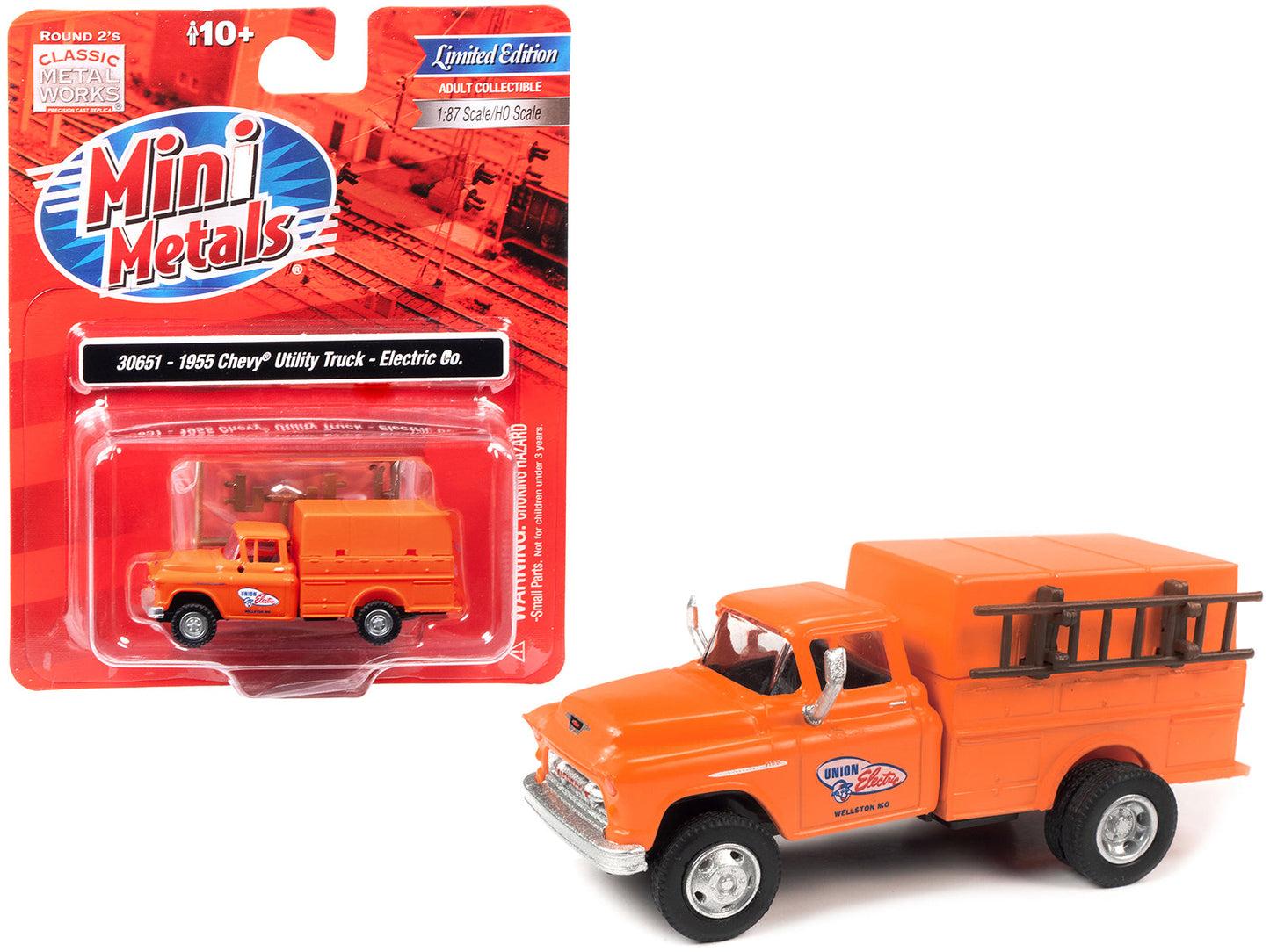 1955 Chevrolet Utility Truck Orange "Union Electric" 1/87 (HO) Scale Model by Classic Metal Works  free shipping USA