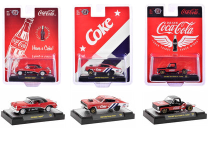 "Coca-Cola" Set of 3 pieces Release 43 Limited Edition to 10000 pieces Worldwide 1/64 Diecast Model Cars by M2 Machines  free shipping USA