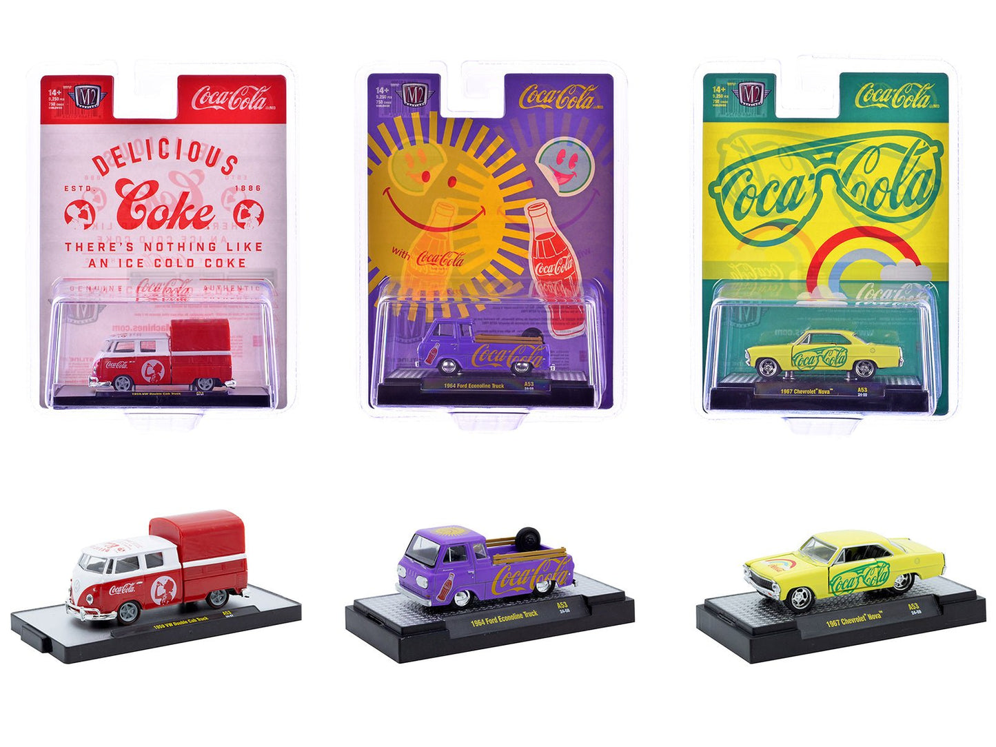 "Coca-Cola" Set of 3 pieces Release 53 Limited Edition to 10000 pieces Worldwide 1/64 Diecast Model Cars by M2 Machines  free shipping USA