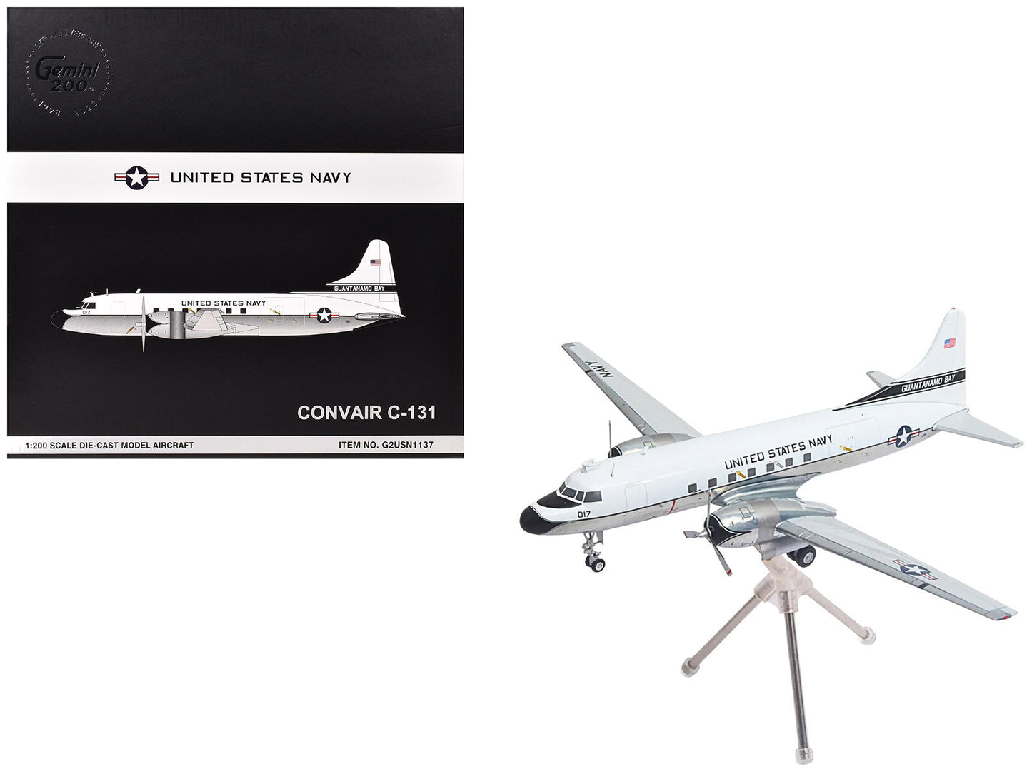 Convair C-131 Samaritan Transport Aircraft "United States Navy - NAS Guantanamo Bay" (141017) White and Gray "Gemini 200" Series 1/200 Diecast Model Airplane by GeminiJets  free shipping USA