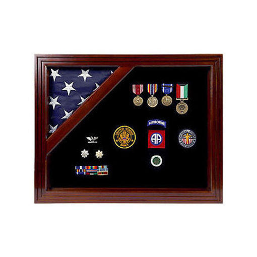 American Corner flag and medal display case - Fit for 3' x 5' Flag or 5' x 9.5' (Burial Flag).