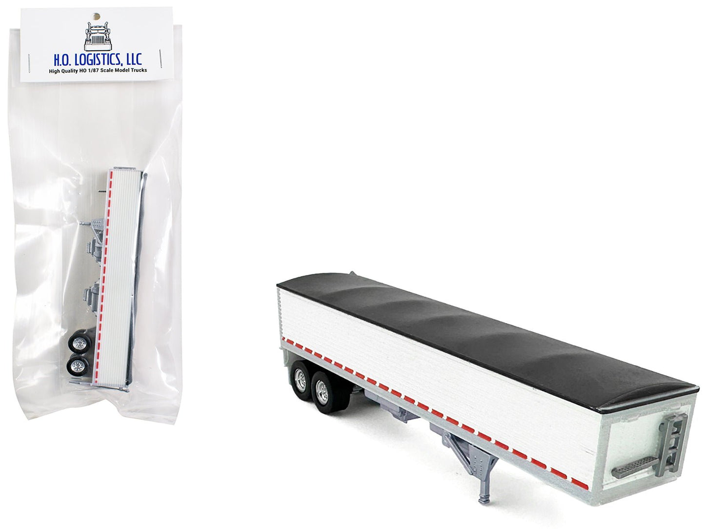 Covered Grain Trailer White with Black Tarp 1/87 (HO) Plastic Model Car by HO Logistics  free shipping USA