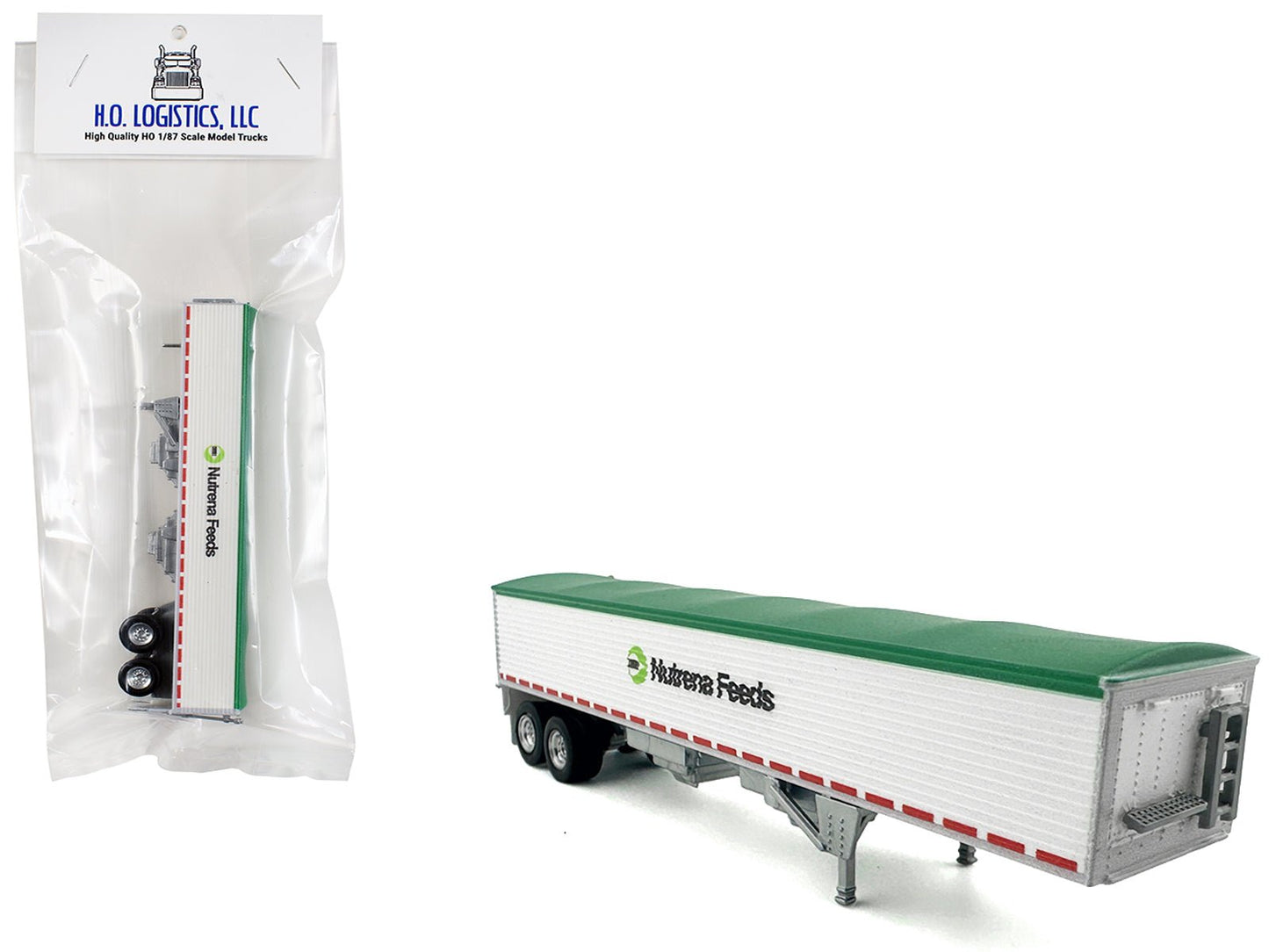Covered Grain Trailer White with Green Tarp "Nutrena Feeds" 1/87 (HO) Plastic Model Car by HO Logistics  free shipping USA