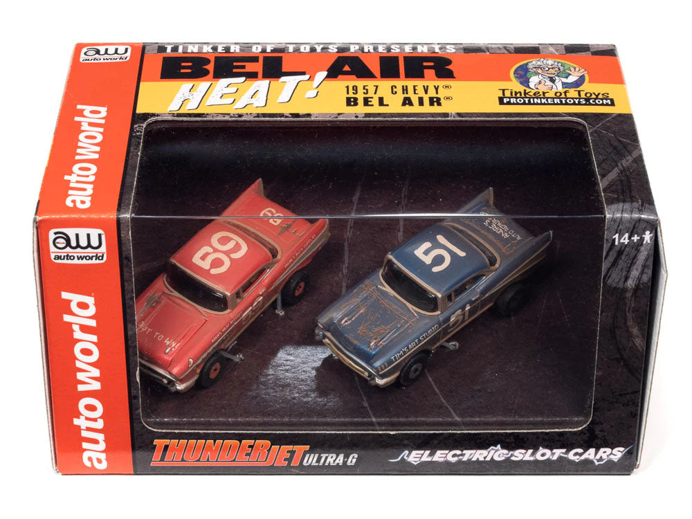 Auto World 1957 Chevy Bel Air Heat Twin Pack Thunderjet Tjet AFX HO Slot Car