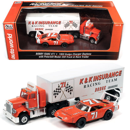 Auto World Bobby Isaac 1969 Dodge Daytona Peterbilt 359 Truck AFX slot car