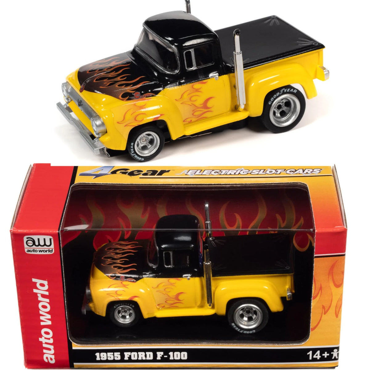 Auto World Ford F-100 Pickup Flames Exclusive 4Gear HO slot car Limited Edition